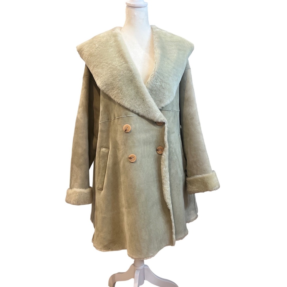 Searle Blatt Bergdorf‎ Goodman Vintage Shearling Sheepskin Coat Green Tan Small